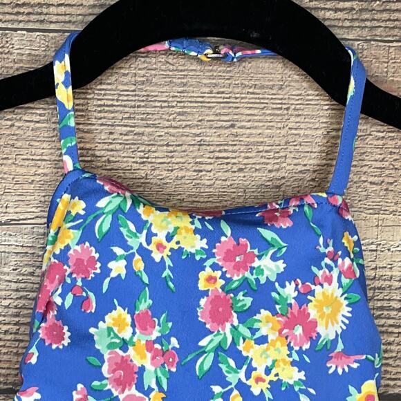 Ralph Lauren Blue Floral Halter Ruffle Trim One Piece Swimsuit Size 9 Months - Picture 2 of 9